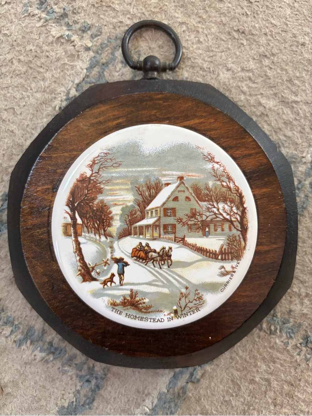 Vintage Currier & Ives "The Homestead in Winter" decorative plaque